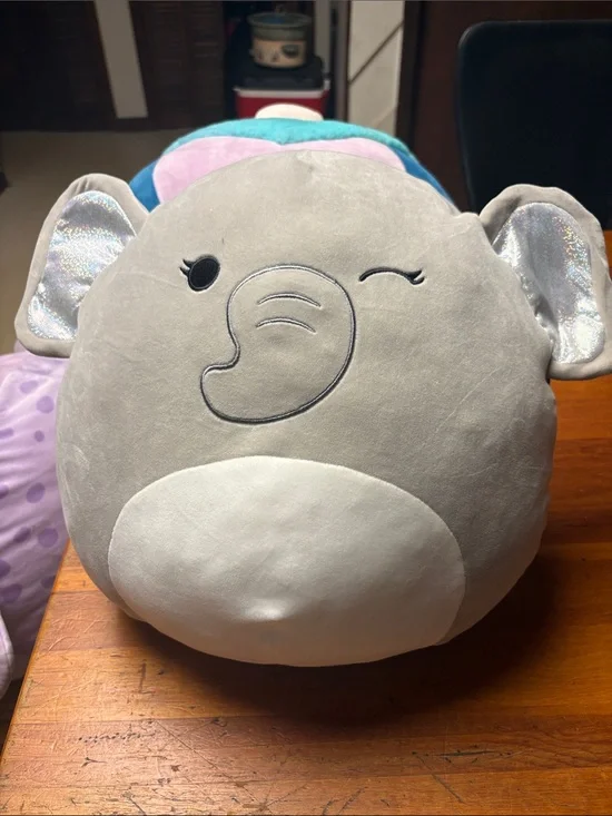 Cherish Gray Elephant Plush Pillow - Winking Elephant Plush