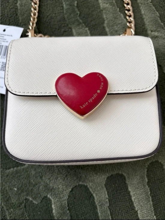 kate spade Cream Shoulder Bag with Red Heart Clasp