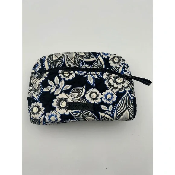 Vera Bradley Quilted Floral Cosmetic Bag Navy BlueWhite Makeup Pouch Travel Case