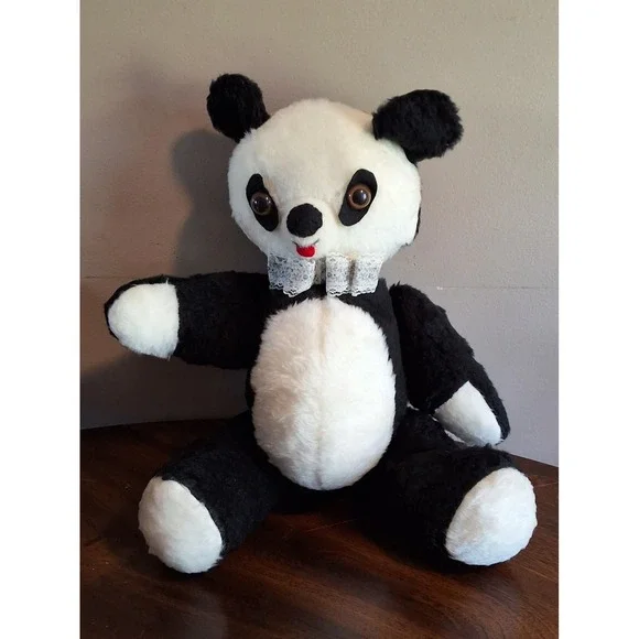 Vintage Mid Century Jointed Panda Bear Plush Toy GVC
