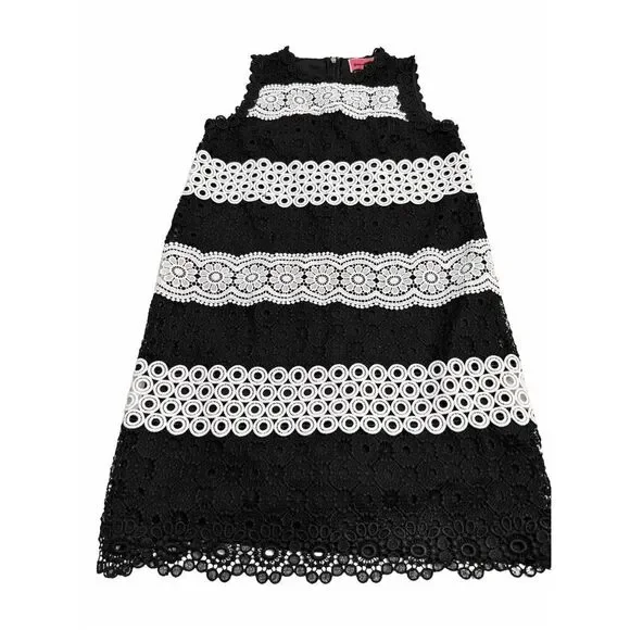 KATE SPADE Dot Lace Floral Black and White Shift Dress Size 2