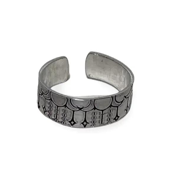 Handmade 8 hand-stamped boho moon phase‎ silver hypoallergenic adjustable ring