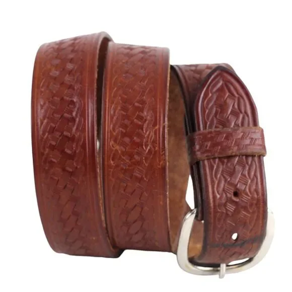 R.A.U. Co TOOLED BROWN REAL LEATHER 1 3/8