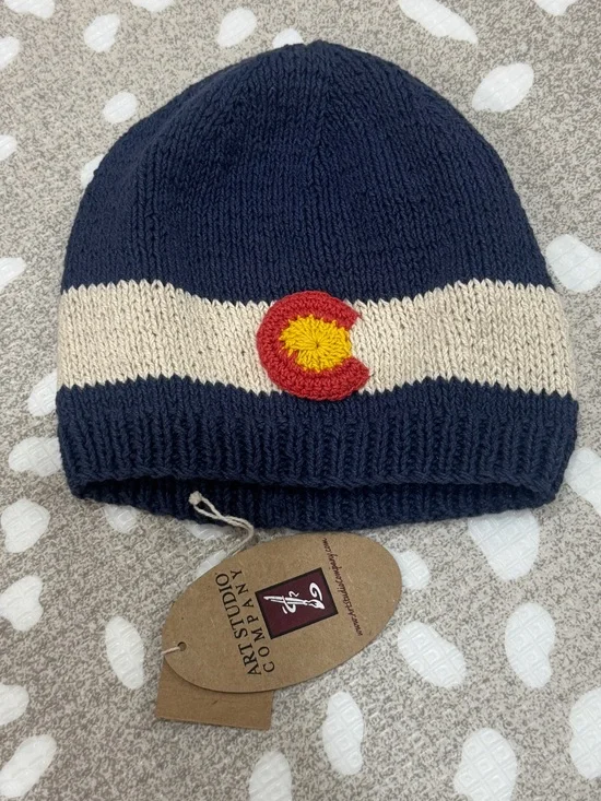 NWT Colorado flag beanie handmade knit cotton crochet toddler kids winter unisex