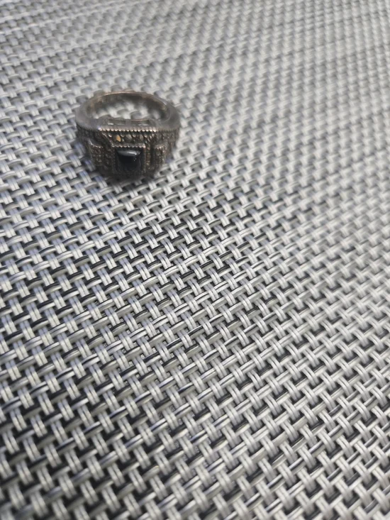 Womens Black Stone Ring - Classic Silver Tone