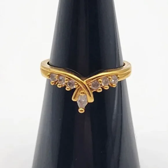 Vintage Nevada Silver Mine Gold Tone & Clear CZ Tiara Ring (7)