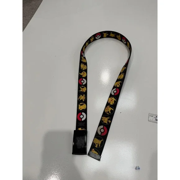 Pokemon Pikachu Poke Ball Web Belt 2012 Black Canvas Adjustable Slider Buckle