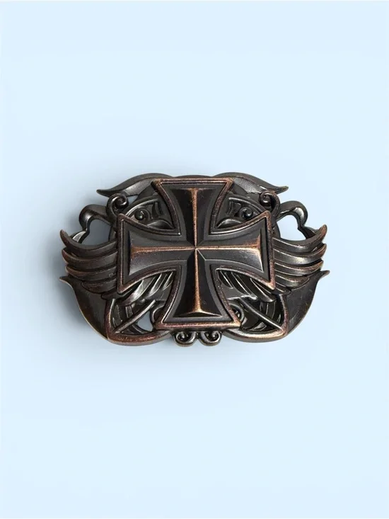Maltese Cross Belt Buckle Cutout Gothic Outlaw Biker Punk Bronze Brown