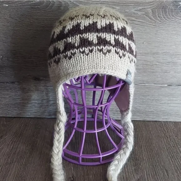 Kids The North Face Beanie Warm Winter Wool Blend Hat with Braided Ear Flaps