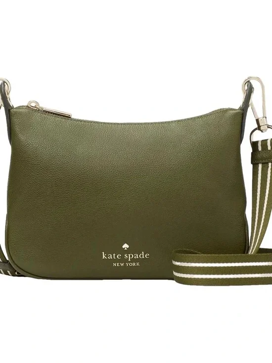 kate spade Olive Green Pebbled Leather Crossbody with Striped Strap
