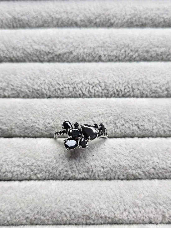 Size 8 Paths Entwined Black Onyx Cubic Zircon Rhodium Plated Bomb Party Ring