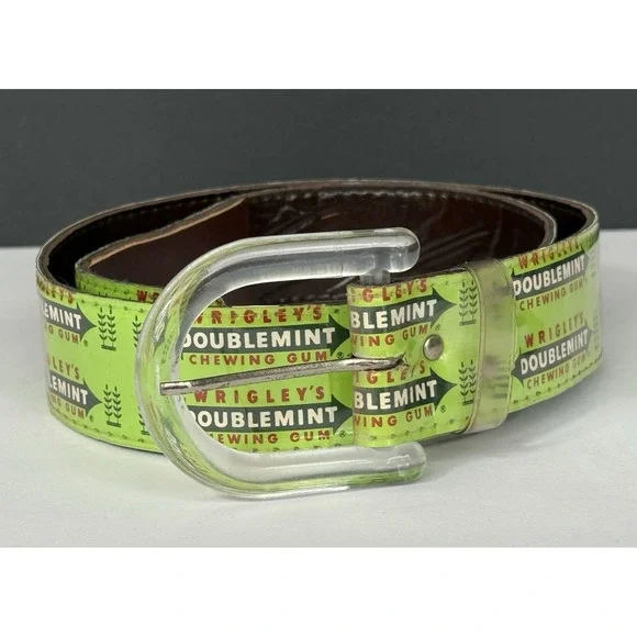 VTG Original Wrigleys Doublemint Gum Belt Green W/ Clear Buckle Size M 36