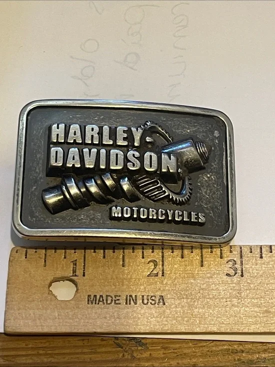Harley-Davidson Rectangular Metallic Silver & Black Gear Emblem Belt Buckle ‘15