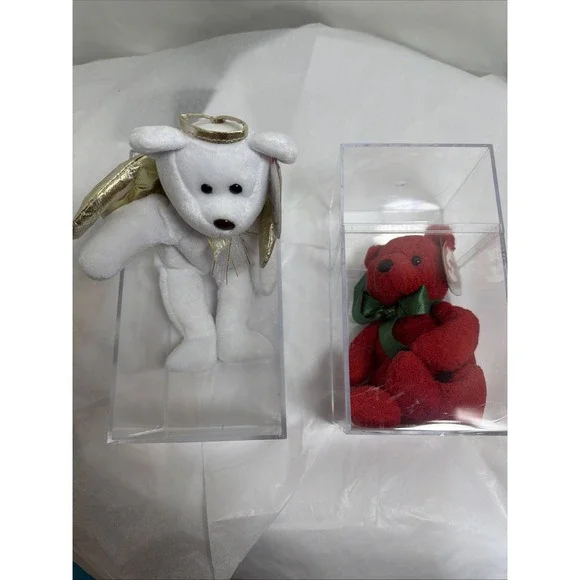 2 Ty Beanie Baby, Mistletoe, And Halo II Tagged With Protectors Display Boxes
