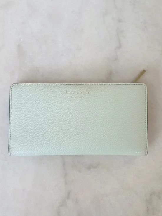 Kate Spade New York Staci Large Slim Bifold Wallet Mint Green Pebbled Leather