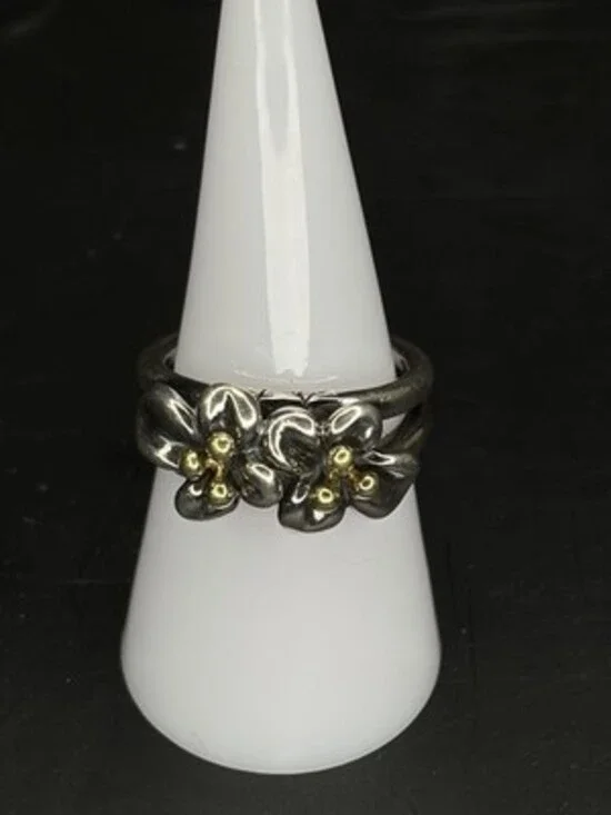 Ann King Sterling Silver 18K Yellow Gold Flower Ring Size 5 Two Tone Floral 925