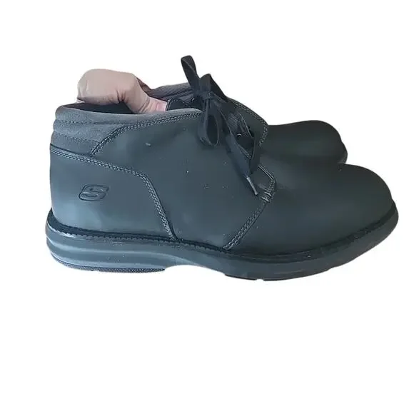 Skechers Volte Herick 64311 Black Leather Lace Up‎ Chukka Boots Men's Size 11.5