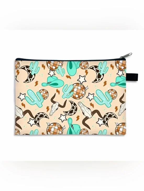 Western Pouch Turquoise Western Cactus Cosmetic Pouch