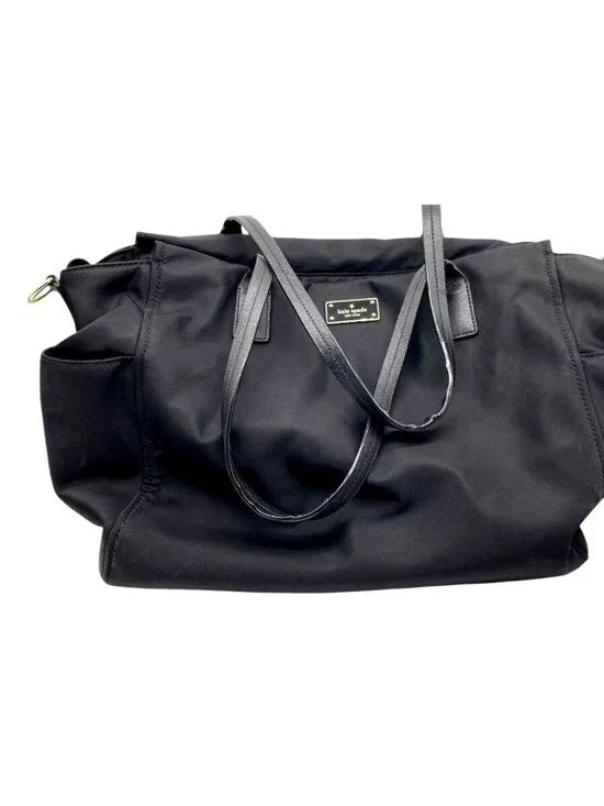 Kate Spade Black Nylon Diaper Bag With Leather Straps & Multiple Pockets