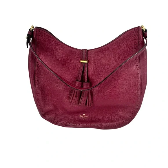 Kate Spade Hobo Bag Women Fuchsia Pebbled Leather Tassel Perforated‎  PXRU5600