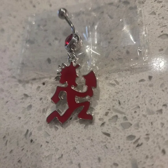 Dark Red Hatchetman Belly Button Ring With Red Gem Sparkle Icp Juggalo