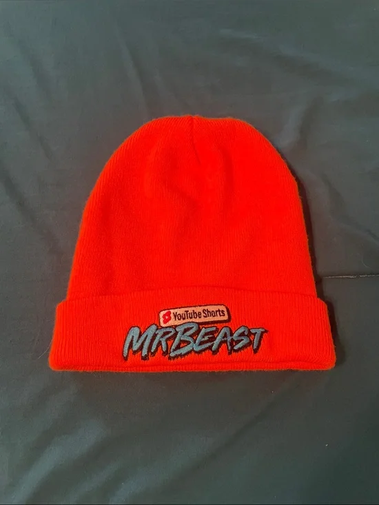 Kids Bright Orange Knit Beanie with Embroidered Logo
