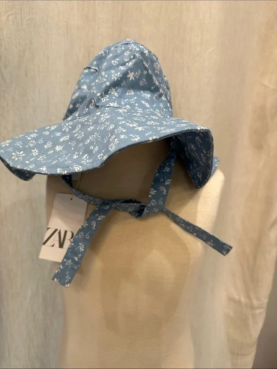 Zara Blue Floral Sun Hat with Chin Ties - Kids Accessories