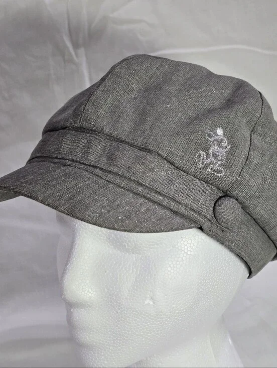 Disneyland Kids Gray & Silver Cotton Blend Newsboy Hat with Mickey Embroidery
