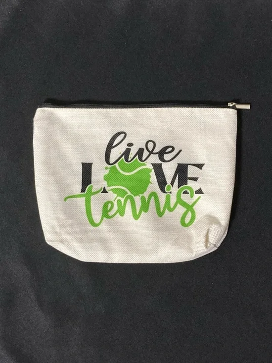 ⭐️ Women’s Sports Live Love Tennis White Canvas Medium Cosmetic Bag