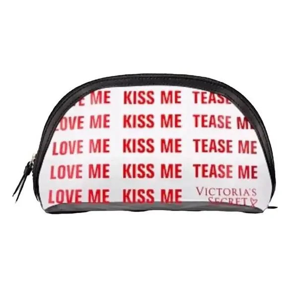 Victorias Secret Love Me Kiss Me Tease Me Clear Cosmetic Makeup Pouch Bag