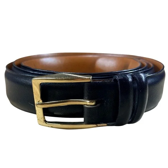 Handcrafted Italian Calfskin Leather Belt Black Gold‎ Buckle Size 46 115