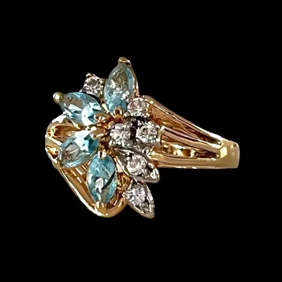 Vintage 1980s Uncas Crystal Cluster Ring Size 5 14KTGE Gold Plate - 14E