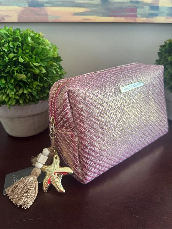 VINCE CAMUTO 💄IRIDESCENT PINK COSMETIC BAG💄 WITH TASSEL CHARMS 🌟NWT🌟