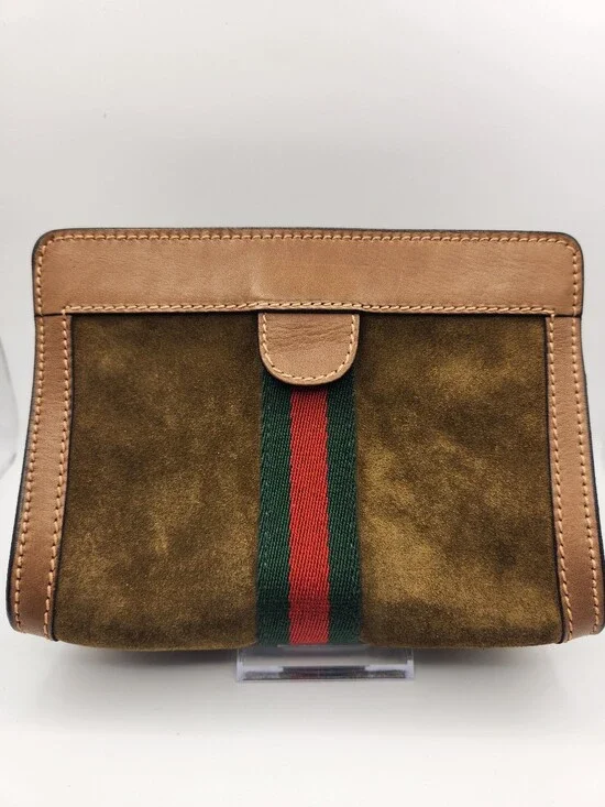 Vintage Gucci Sherry Line Velcro Suede Clutch