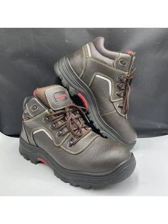 Skechers Mens Work Boots, Brown W/Composite Toe & Memory Foam, + Puncture Resist