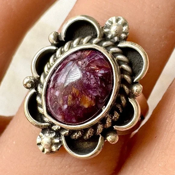 Navajo Flower Ring Turquoise Sz 7 Sterling Silver Signed Morgan Native Amer