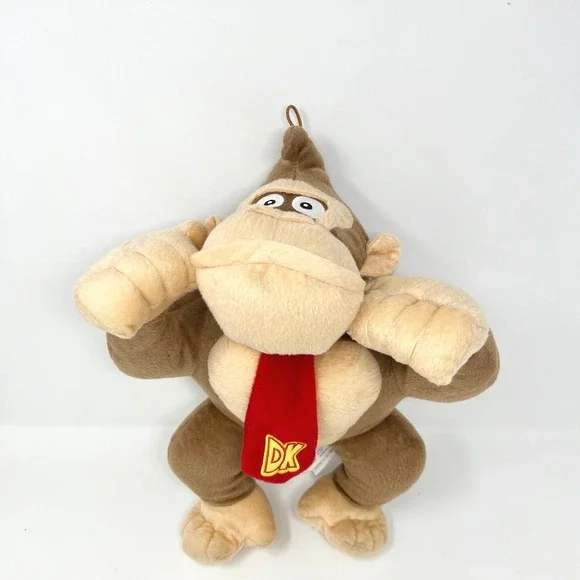 Nintendo Donkey Kong Plush Super Mario Stuffed Animal Brown 2024 Red Tie DK Logo