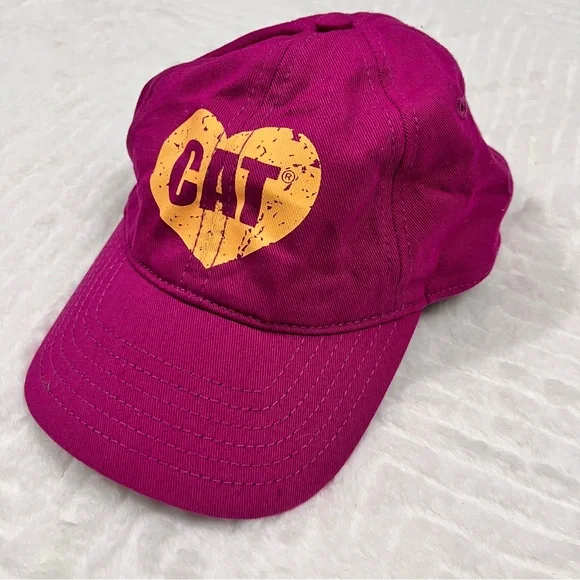 CAT Pink Baseball Cap Hat Yellow‎ Heart Logo Girls adjustable back