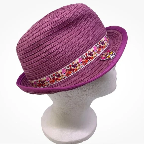 DISNEY PARKS Minnie Mouse Purple Sun Hat Youth Ribbon Patch Girls