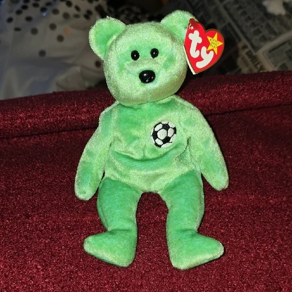 Ty Bright Green Soccer Bear Plush