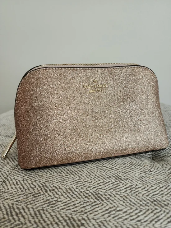 kate spade Glitter Cosmetic Pouch in Rose Gold Nwot