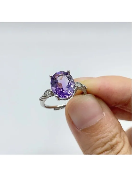 Faceted Cut Amethyst Adjustable Ring – Stainless Steel