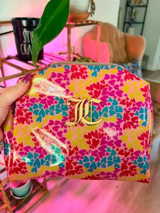 Juicy Couture Colorful Heart Print Cosmetic Makeup Bag