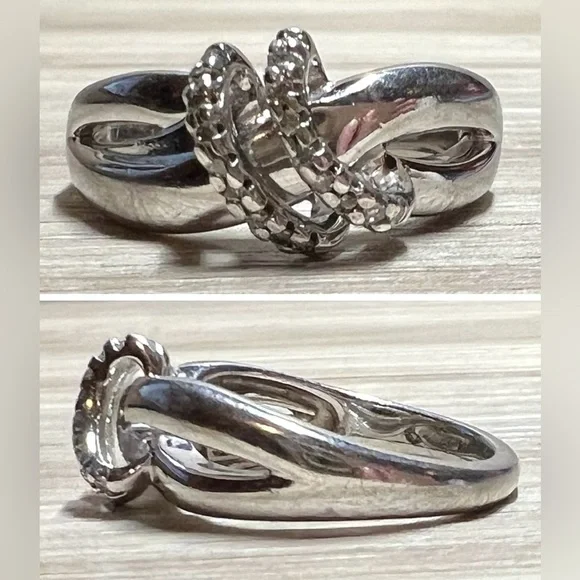 Designer Signed SUN Sterling Silver Double Row Diamond Highway Ring, Size 6.5