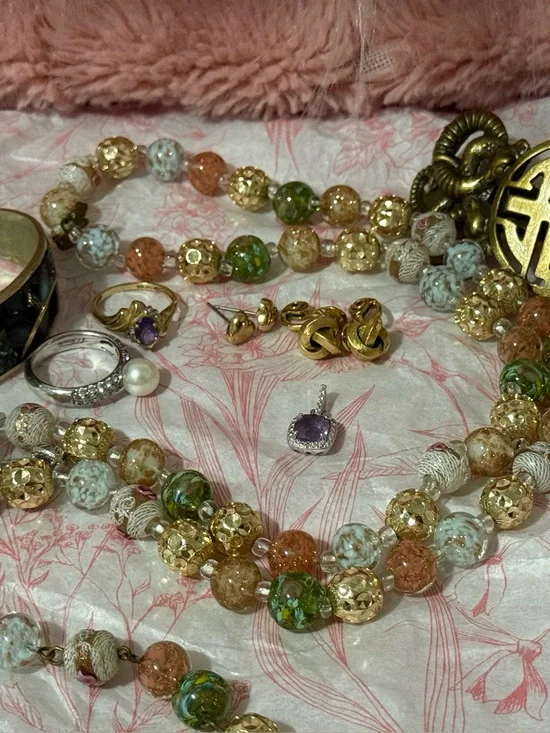 Vintage Rosary Beads(Multicolor Glass & Gold Bead Necklace) Bundle