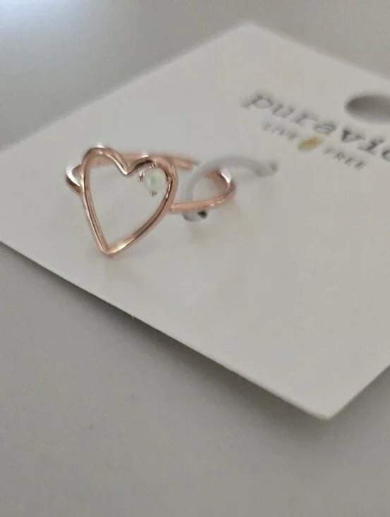 NWT Pura Vida Rose Gold Open Heart Ring with Opal Accent
