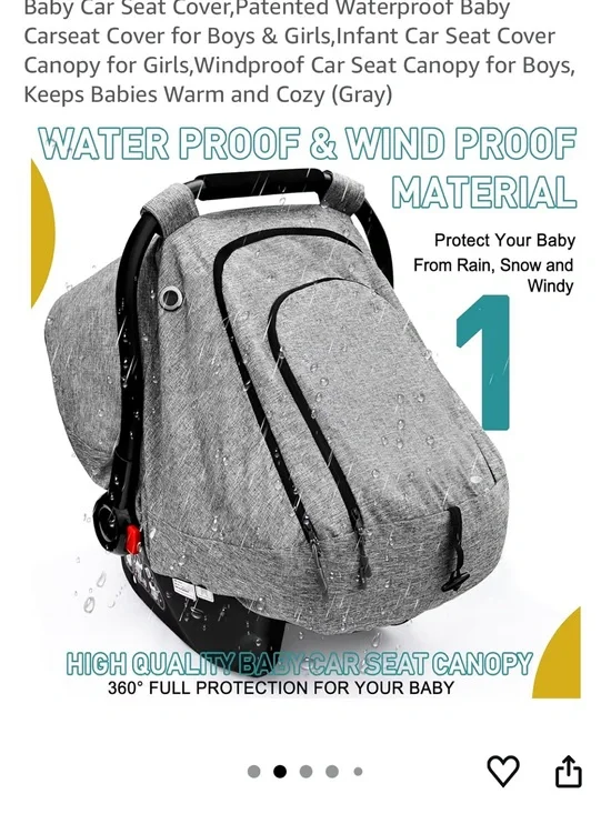 Gray Baby Car Seat Cover - Waterproof Canopy