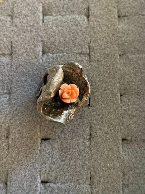 Vintage Sterling Silver Ring Abstract Handmade Statement Rose Free Form Size 6