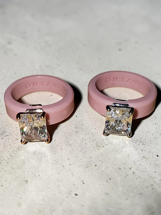 Nwot Wizero Pink Silicone Ring with Square Cubic Zirconia Accent