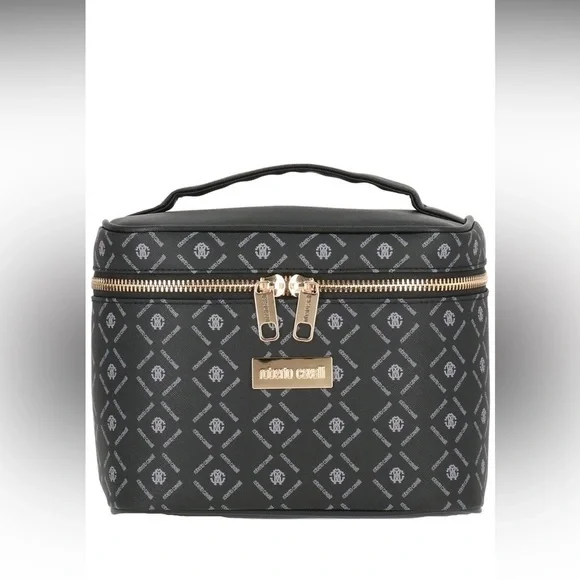 NEW Roberto Cavalli Monogram Cosmetic Toiletry Bag Train Case